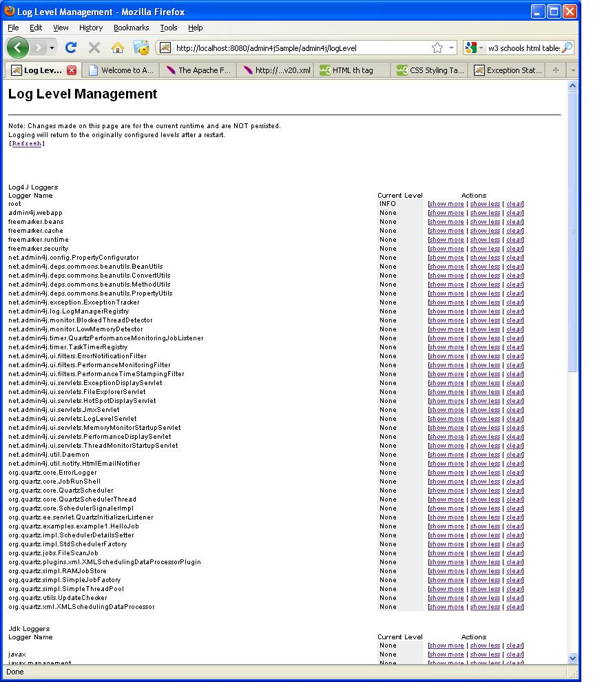 Admin4J Log Management Screen shot